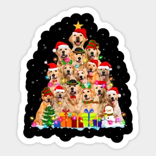 Christmas Pajama Golden Retrievers Tree Xmas Gift Dog Lover Shirt Sticker